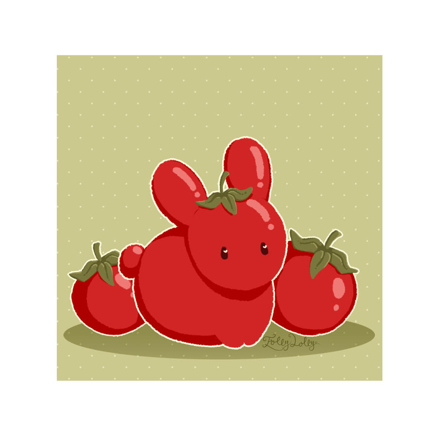 Tomato bun (2022) A stylized drawing of a rabbit-shaped tomato