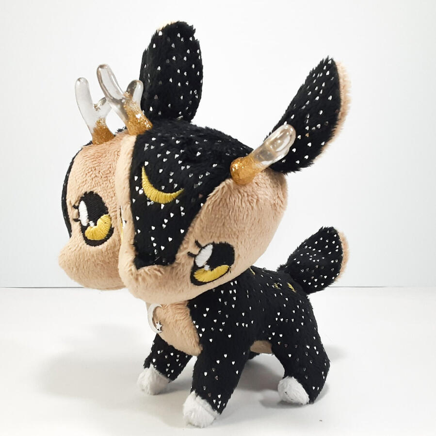 Solstice Doppel Deer (2020) Black sparkly two-headed deer plush with gold accents